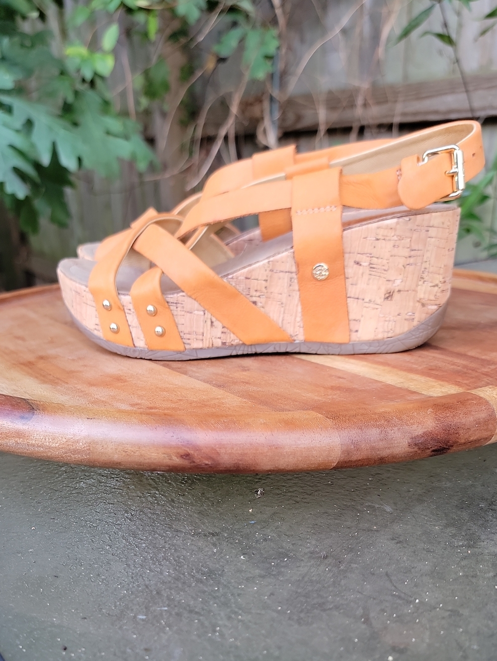Bussola Wedge Sandals in Old Luggage Apricot Leather - Strappy Cork Platform 6.5 - Picture 2 of 9
